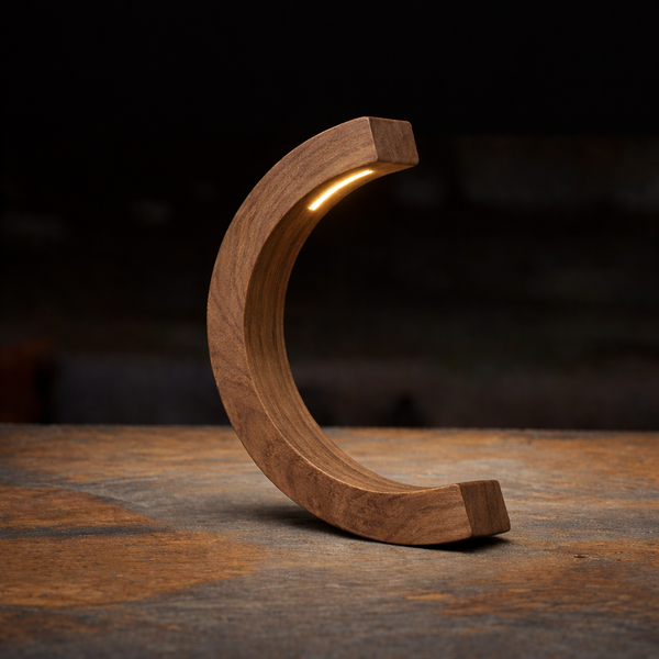 Handcrafted Walnut C Curved Wooden Desk Lamp