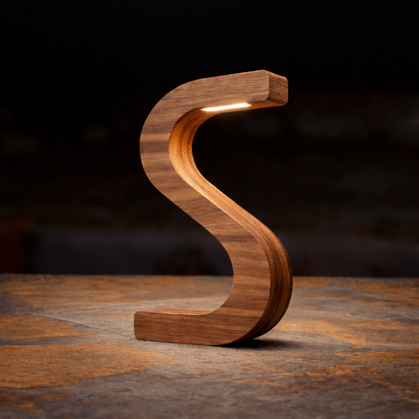 Handcrafted Walnut Rotatable S-Shaped LED Wooden Desk Lamp