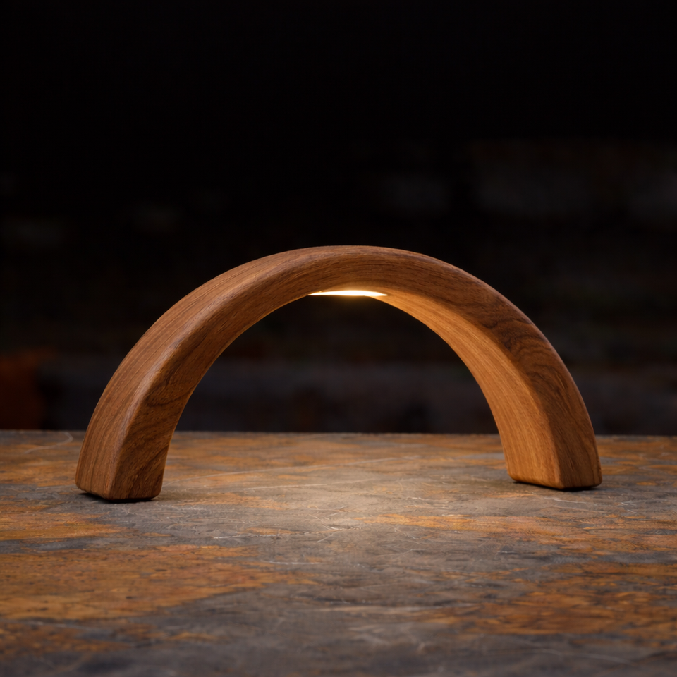 Walnut Arc-Shaped Contemporary Wooden Desk Lamp for Home