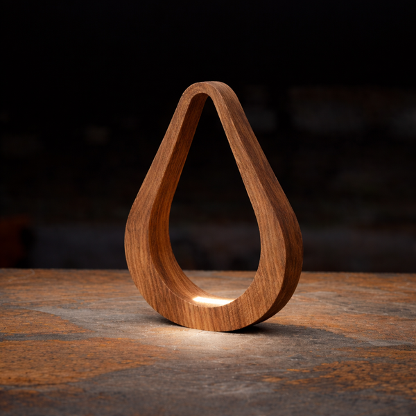 Handcrafted Walnut Teardrop Shaped LED Wooden Desk Lamp