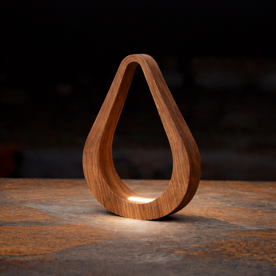 Handcrafted Walnut Teardrop Shaped LED Wooden Desk Lamp