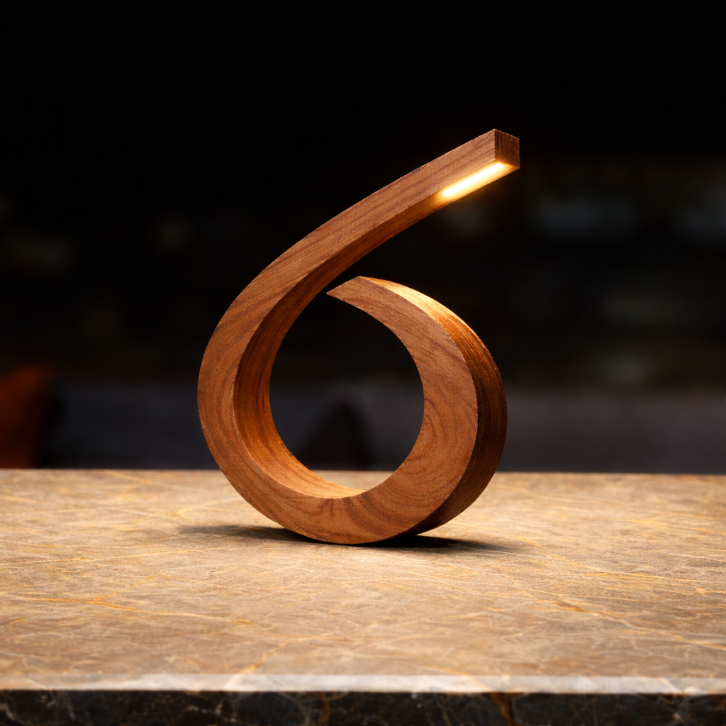 Handcrafted Walnut Spiral-Shaped Wooden Desk Lamp