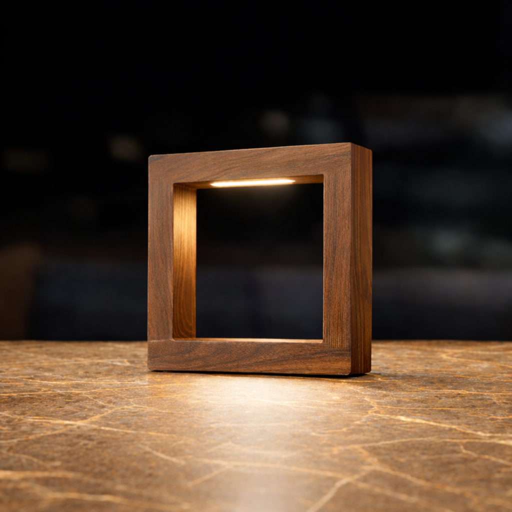Handcrafted Walnut Rotatable Square Wooden LED Lamp