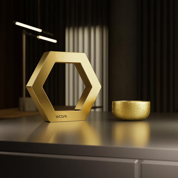 Handcrafted Gold Finish Oak Rotatable Hexagon Lamp