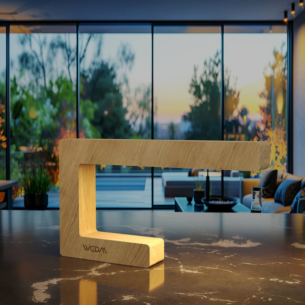 Handcrafted Oak C-Shaped Wooden LED Lamp