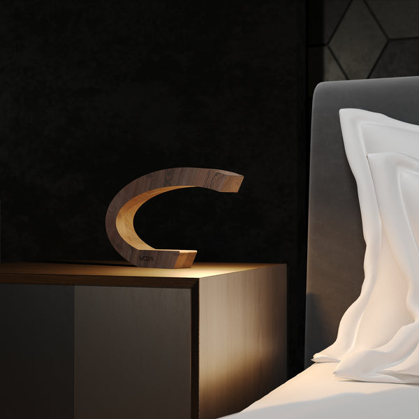 Walnut Curved C-Shaped Portable Wood Lamp