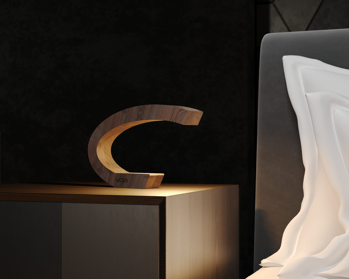 Walnut Curved C-Shaped Portable Wood Lamp