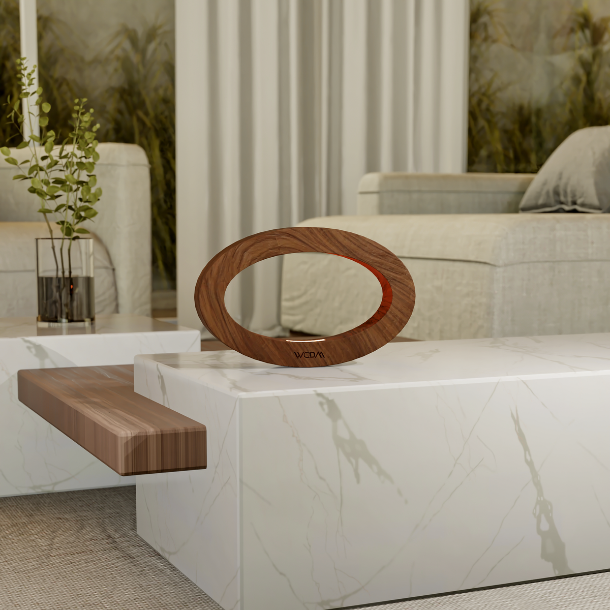 Handcrafted Walnut Rotatable Oval LED Wooden Desk Lamp