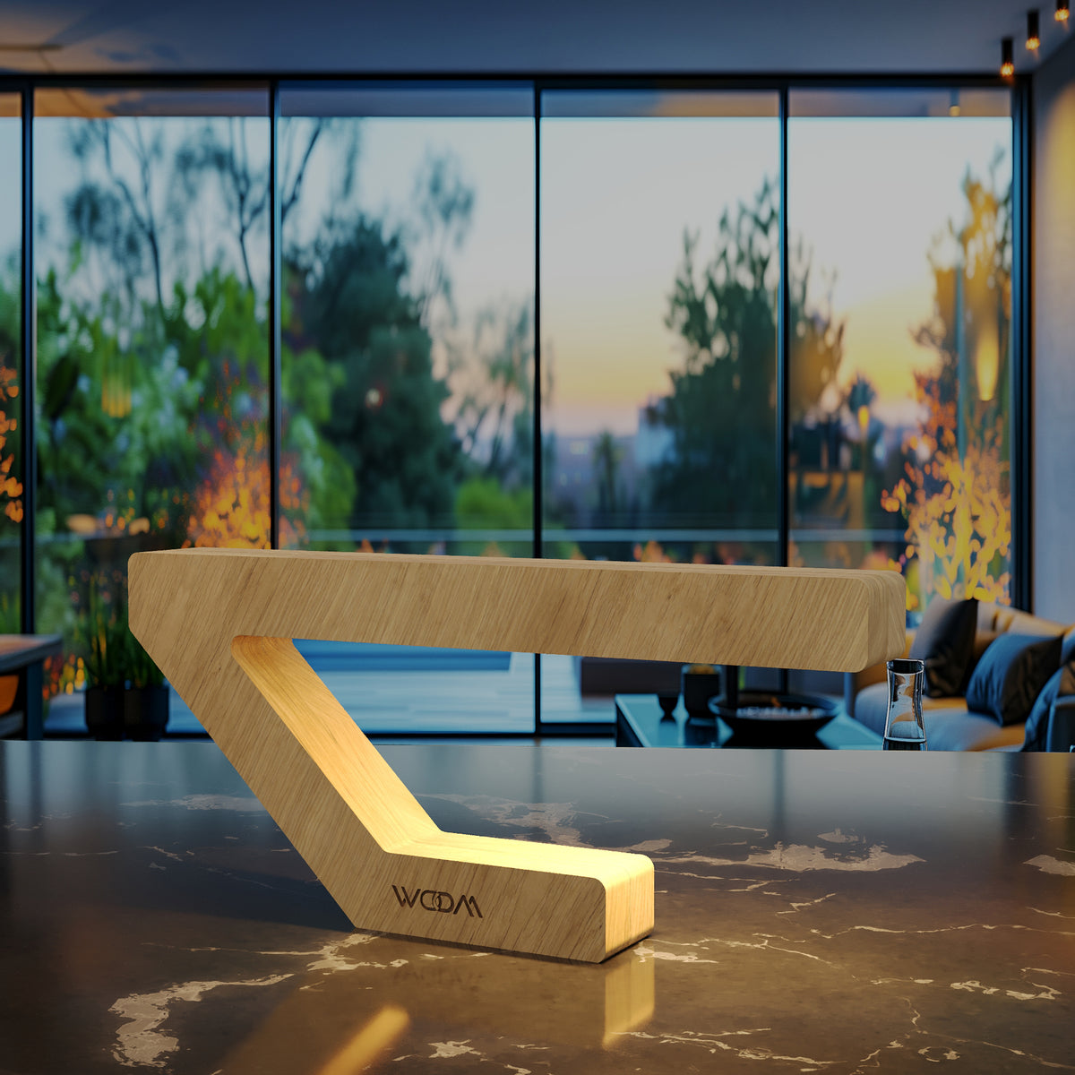 Handcrafted Oak Geometric Lamp – Wooden Desk Light