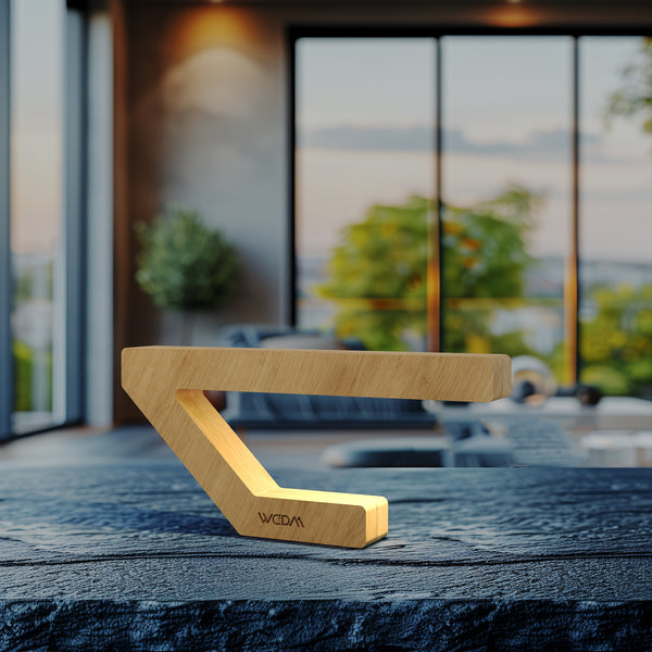 Handcrafted Oak Geometric Lamp – Wooden Desk Light