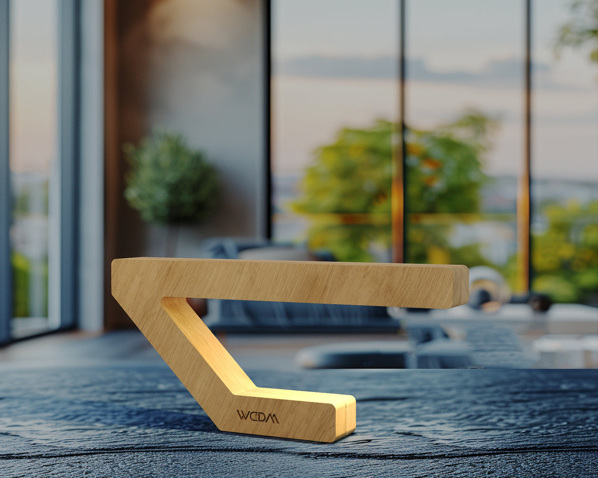 Handcrafted Oak Geometric Lamp – Wooden Desk Light