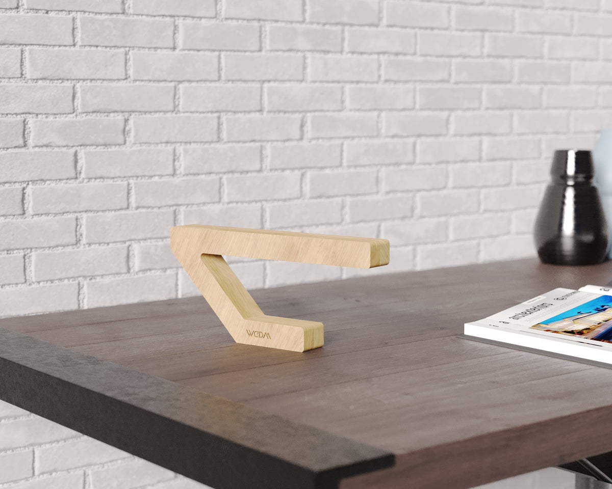 Handcrafted Oak Geometric Lamp – Wooden Desk Light