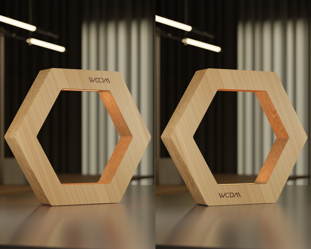 Handcrafted Oak Rotatable Hexagon LED Lamp – Geometric Wooden Light