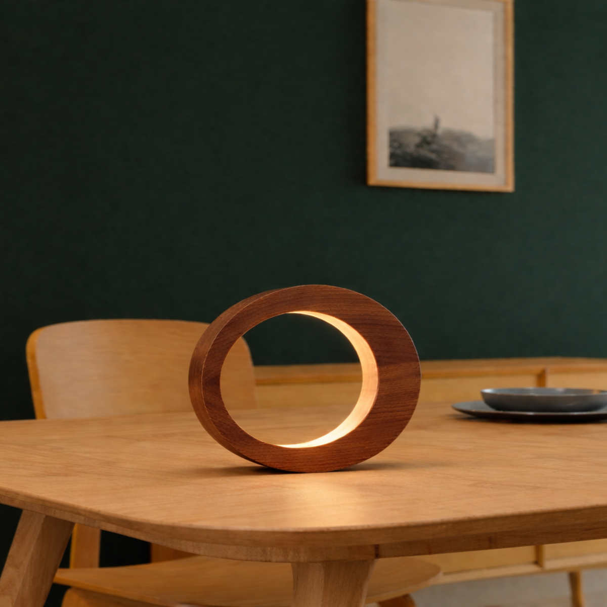 Handcrafted Walnut Rotatable Oval LED Wooden Desk Lamp