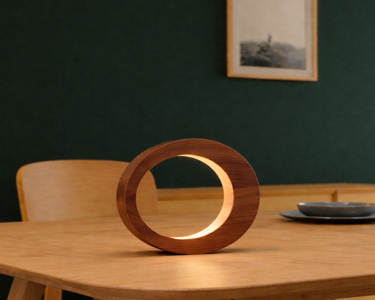 Handcrafted Walnut Rotatable Oval LED Wooden Desk Lamp