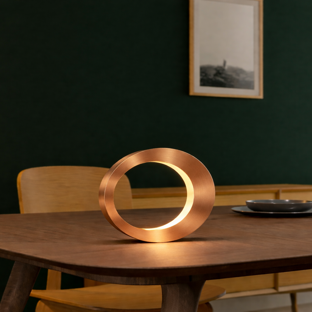 Copper Finish Wooden Handcrafted Oval Rotatable Lamp