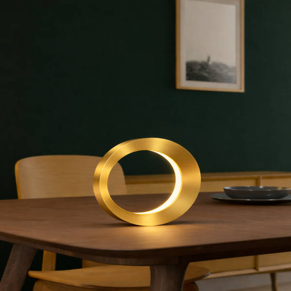 Gold Finish Wooden Handcrafted Oval Rotatable Lamp