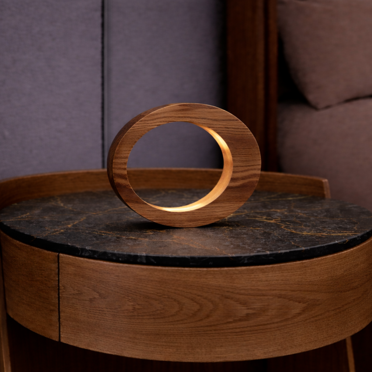 Handcrafted Walnut Rotatable Oval LED Wooden Desk Lamp