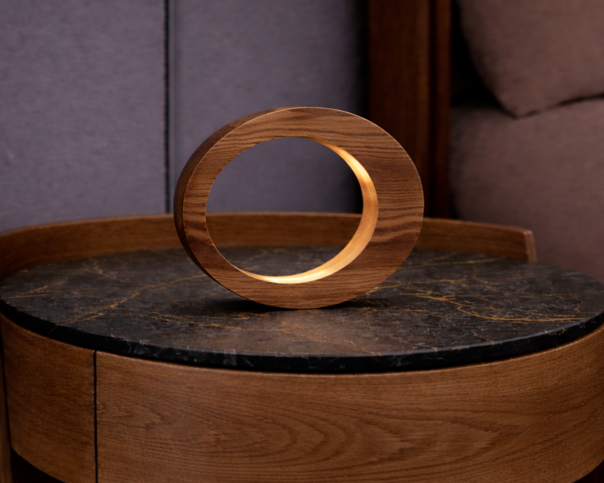 Handcrafted Walnut Rotatable Oval LED Wooden Desk Lamp